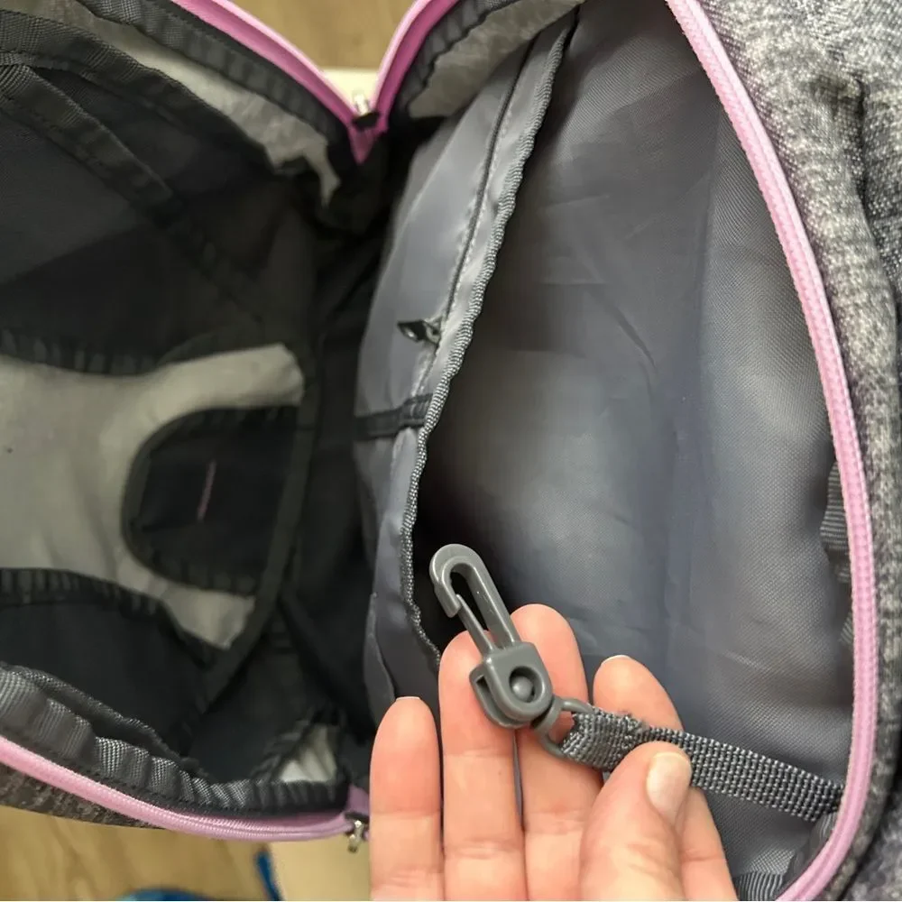 Adidas Gray Backpack with Pink Accents Extra Large Capacity Multiple Pockets